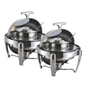 SOGA 2X 6.5L Stainless Steel Round Soup Tureen Roll Top Buffet Chafing Dish