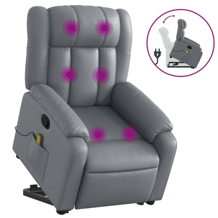 vidaXL Electric Massage Recliner Chair Armchair Single Sofa Grey Faux Leather