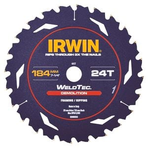 Irwin WeldTec 184mm 24T Demolition Circular Saw Blade