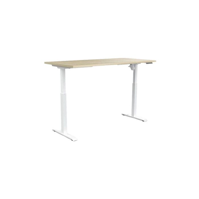 Olg Quickstand Single White Frame Nordic Maple Top Scallop Height Adjustable Desk L1500mm X W750mm