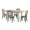 Oikiture 5PCS Dining sets 160cm Extendable Table with Chairs Rattan White