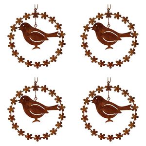 4x LVD Hanging Bird Rust Wreath Home/Garden Ornament Decor Display 13.5x14cm BRN