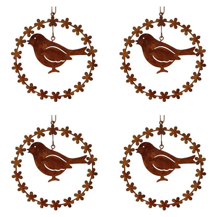 4x LVD Hanging Bird Rust Wreath Home/Garden Ornament Decor Display 13.5x14cm BRN