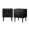 Oikiture 2pc Bedside Table 2 Drawers Side Storage Cabinet Metal Handle Black