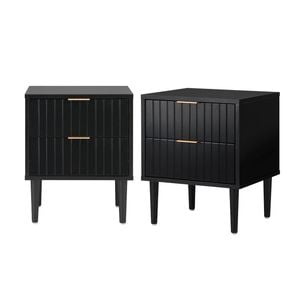 Oikiture 2pc Bedside Table 2 Drawers Side Storage Cabinet Metal Handle Black