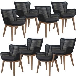 Stud Set of 8 Rope Outdoor Dining Chair with Solid Eucalyptus Timber Wood Frame