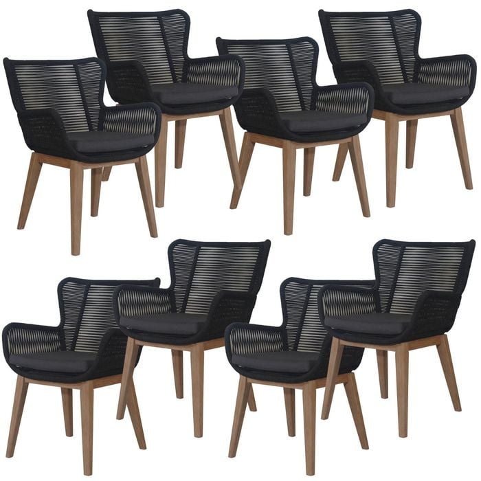 Stud Set of 8 Rope Outdoor Dining Chair with Solid Eucalyptus Timber Wood Frame