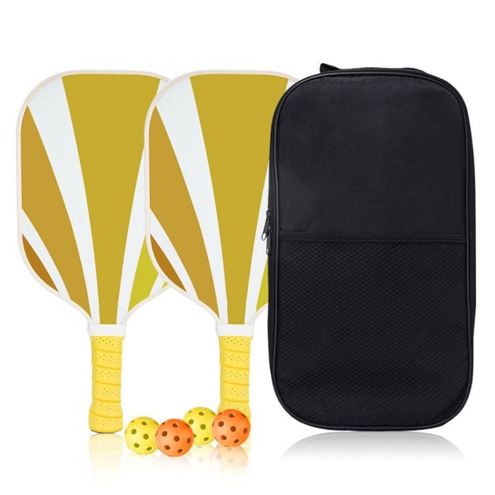Catzon Fiberglass Pickleball Paddles Set Of 2 Pp Honeycomb Core Pickleball Rackets With 4 Balls 1 Bag-yellowwhite