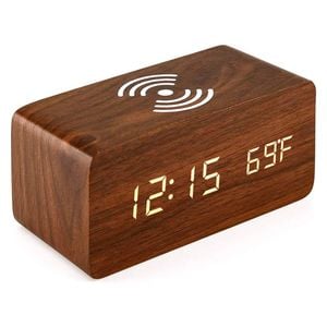 Catzon Wooden Alarm Clock With Qi Wireless Charging Pad-red