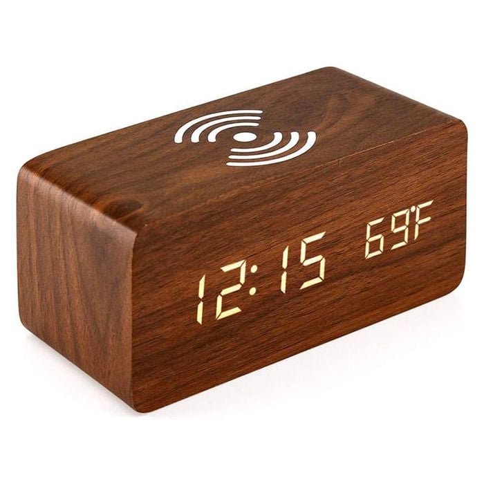 Catzon Wooden Alarm Clock With Qi Wireless Charging Pad-red