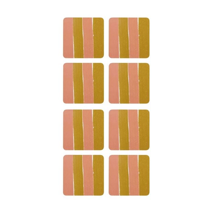 2x 4pc Porto Carnevale Brown/pink Striped Rectangle Coasters 10cm