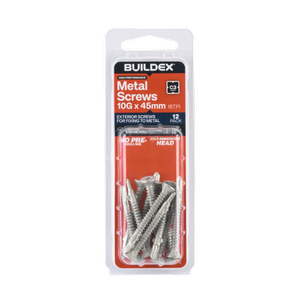 Buildex 10G x 45mm Class 3 Sheet Metal Screws - 12 Pack