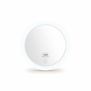 Compact Lighted Makeup Mirror with Magnification - Triple Suction Cup, LED Backlit, Portable