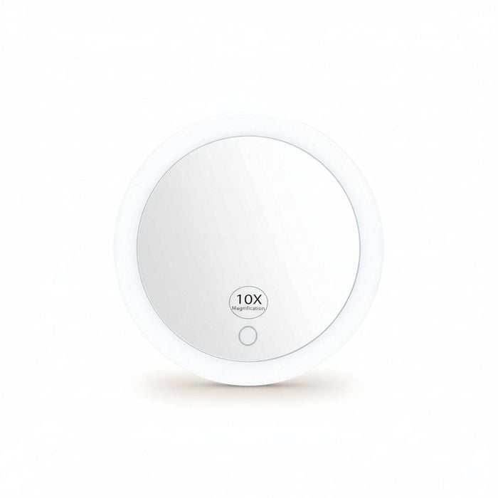 Compact Lighted Makeup Mirror with Magnification - Triple Suction Cup, LED Backlit, Portable
