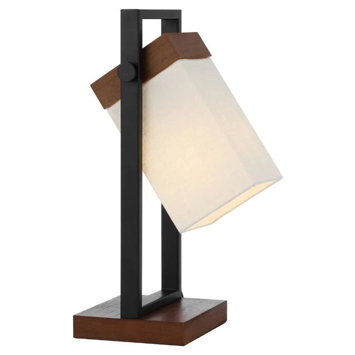 Telbix Osada Contemporary Table Desk Lamp Light Wood Metal Fabric Black Walnut Ivory Wood Tones Matte