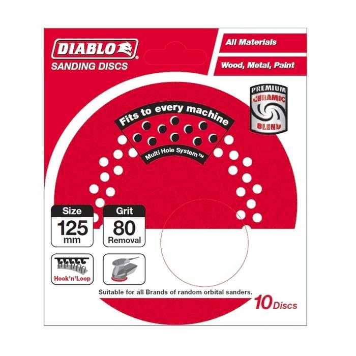 Diablo 125mm 80 Grit Multi Surface Orbital Sanding Discs - 10 Pack