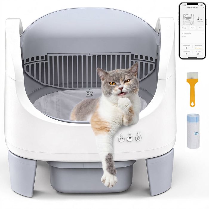 Advwin Self Cleaning Cat Litter Box Open Design APP Anti-Pinch Automatic Toilet Tray