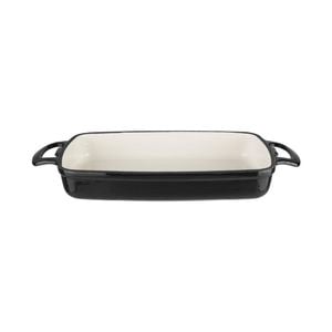 Vogue Rectangular Cast Iron Dish Self-basting Lid Enamelled Black 2.8l 390x235mm Induction Compatible Oven To Table Cookware