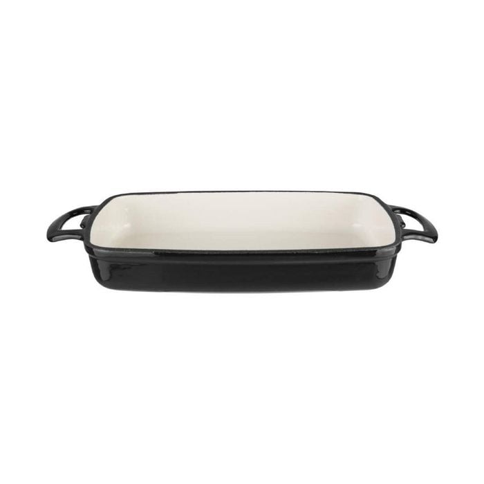 Vogue Rectangular Cast Iron Dish Self-basting Lid Enamelled Black 2.8l 390x235mm Induction Compatible Oven To Table Cookware