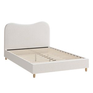 Oikiture Boucle Bed Frame White-Double