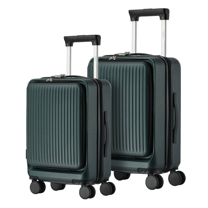 Mazam 2PCS Luggage Suitcase Trolley Set Front Opening TSA Lock Hard Case Green