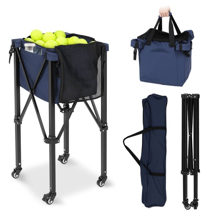 Foldable Tennis Ball Cart, Portable Aluminium Training Hopper with Carry Bag