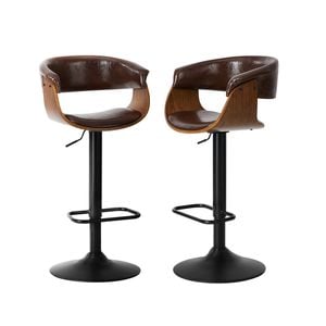 Oikiture 2x Bar Stools With Armrest Leather Brown