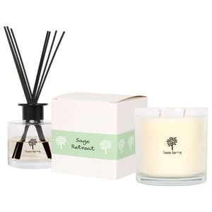 Nicola Spring Soy Wax Scented Candle & Reed Diffuser Set - Sage Retreat - 400g Candle 45 Hour Burn & 200ml Diffuser 60 Day Scent
