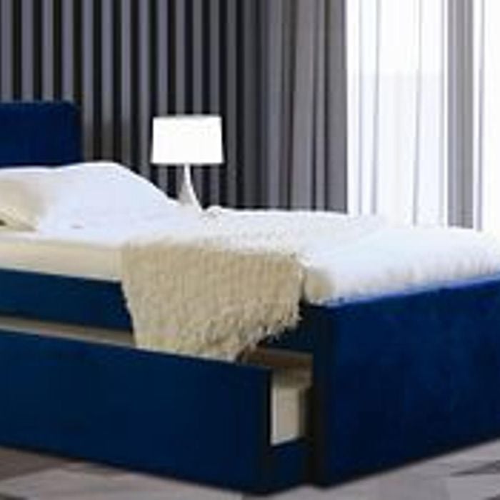 Istyle Selina King Single Trundle Storage Bed Frame Velvet Blue
