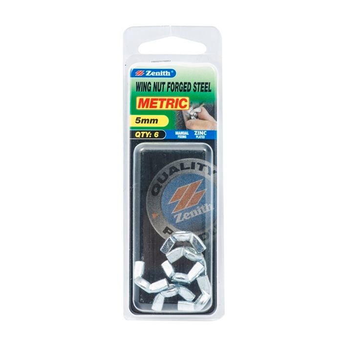 Zenith 5mm Zinc Plated Forged Steel Wing Nut - 6 Pack
