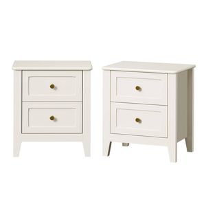 Oikiture 2pc Bedside Table 2 Drawers Metal Handle Bedroom Storage White