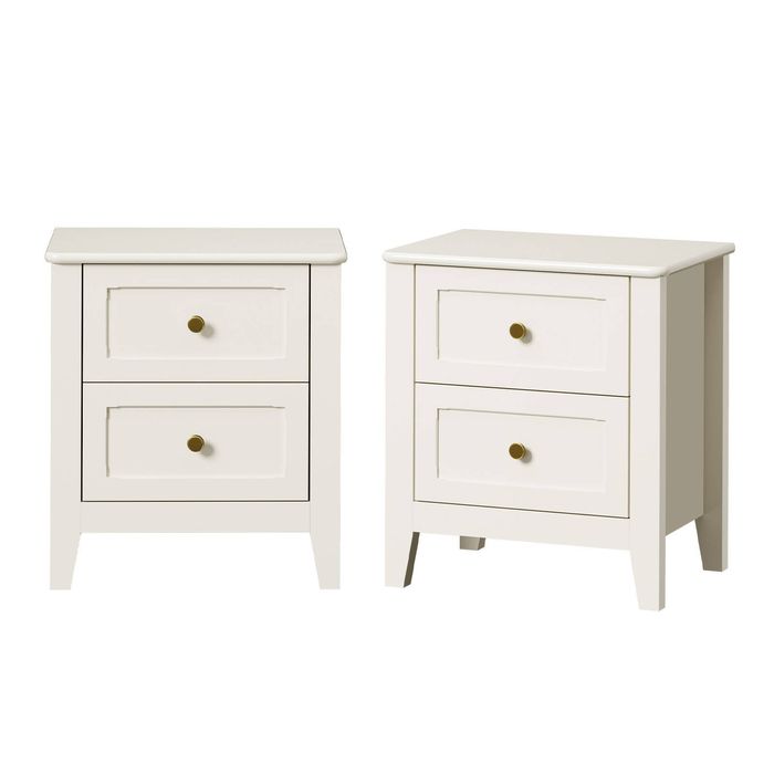 Oikiture 2pc Bedside Table 2 Drawers Metal Handle Bedroom Storage White