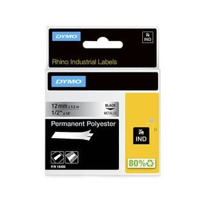 Dymo Rhino 19mm Permanent Polyester Metallised Black On White