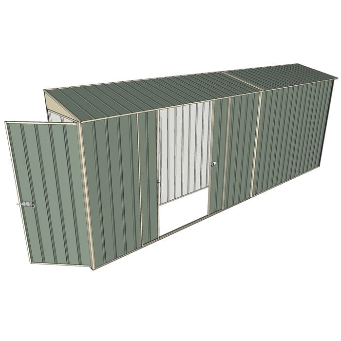 Build-a-Shed 0.8 x 5.2 x 2m Single Hinged Door Skillion Shed with Double Sliding Side Door - Green