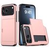 For Apple iPhone 18 Pro Max /17 Pro Max Slide Armor Card Holder Wallet Protective Shockproof Hard Back Cover (Rose Gold)