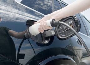 Electric vehicle being charged.