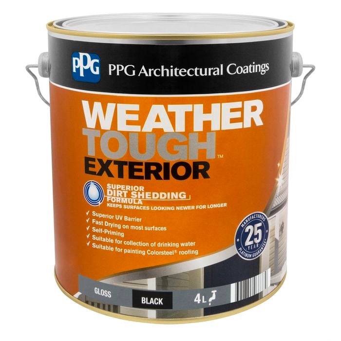 PPG Paints 4L Black Gloss Weather Tough Exterior Paint - 4L