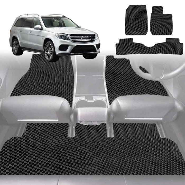 6D Diamond Car Floor Mats for Mercedes-Benz GLS-Class (X166)2012-2019-Ultimate Set-Black-Outback GT