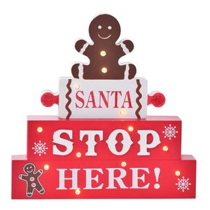 Gibson Gifts Gingerbread Santa Stop Here Christmas Decoration Sign 30x200x200mm
