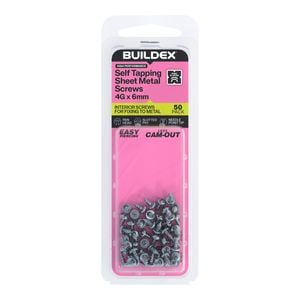 Buildex 4G x 6mm Zinc Plated Self Tapping Sheet Metal Screws - 50 Pack