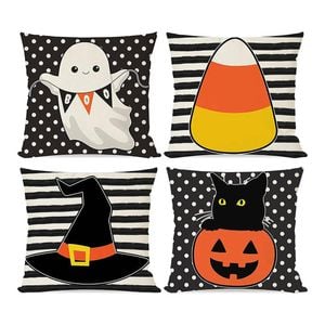 Catzon 4 Pcs Scary Throw Pillow Covers Linen Cushion Case for Decor 45X45cm