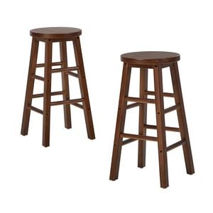 Oikiture 2x Bar Stool Counter Dining Chair Round Walnut