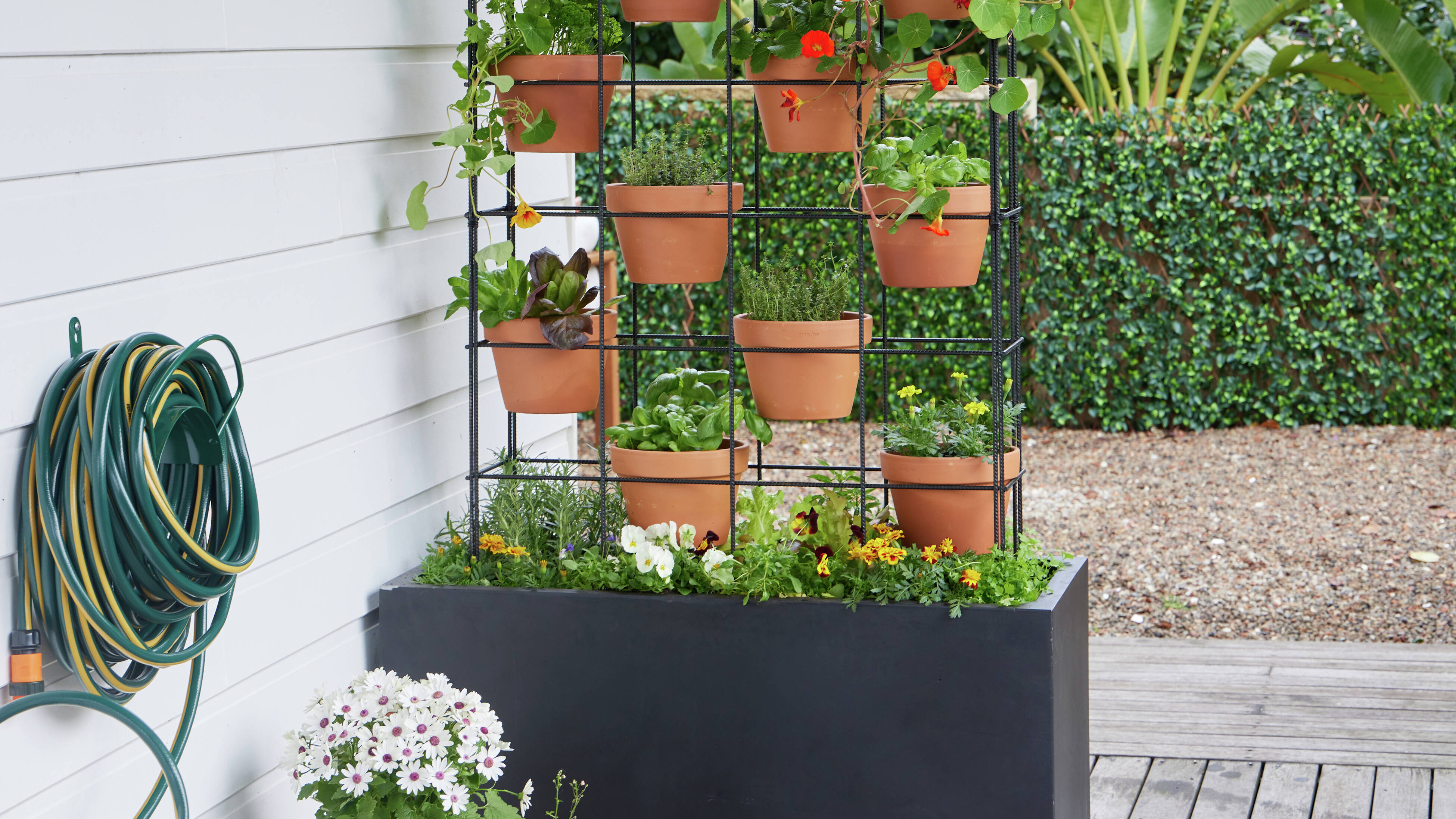 A vertical vegetable planter.