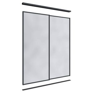 Lugna 2100 x 1201-1800mm Black Mirror Wardrobe Double Sliding Doors