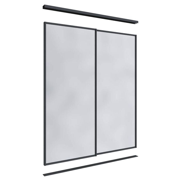 Lugna 2100 x 1201-1800mm Black Mirror Wardrobe Double Sliding Doors