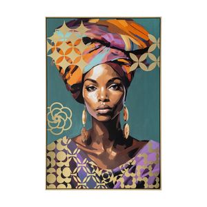 Urban Style Brushmarks Gold Foiled Canvas Artwork Print Woman Teal 825x1225mm
