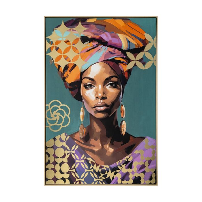 Urban Style Brushmarks Gold Foiled Canvas Artwork Print Woman Teal 825x1225mm