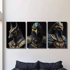 3pcs Egyptian Mythology Golden Pharaoh & Anubis Print 100% Australian Made 3 x 40x60cm (Metal Print)