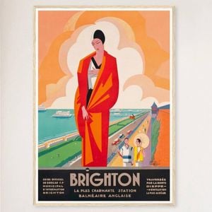 Galrie Brighton Vintage Travel Poster by Roger Broders Charming English Seaside Art, Wood Frame, A1 60 x 84cm (23 x 33inch)