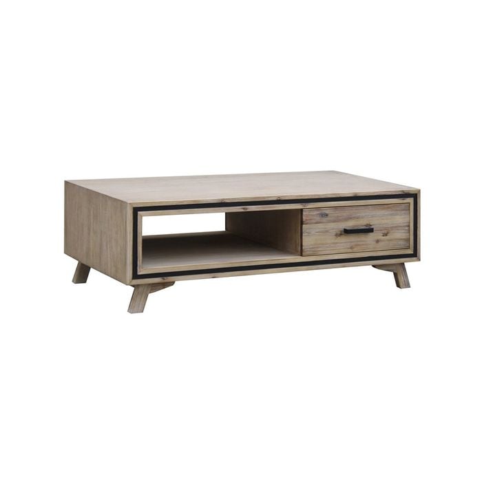 Coffee Table Solid Wood Acacia & Veneer Frame 2 Drawers Storage Sliver Brush Colour